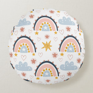 Boho Celestial Rainbows & Starbursts Pattern Round Pillow