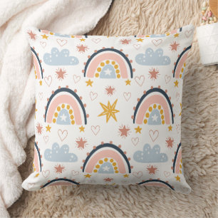 Boho Celestial Rainbows & Starbursts Pattern Throw Pillow