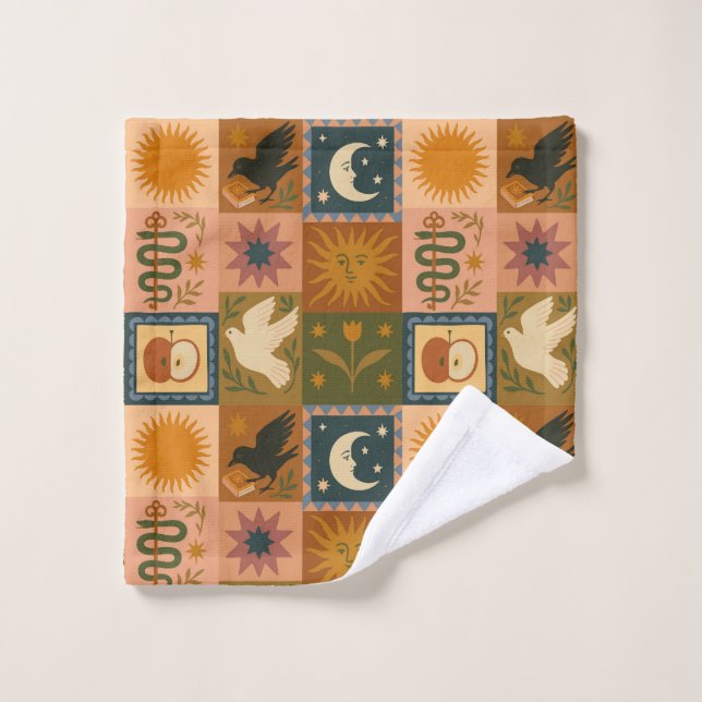 Boho Celestial | Retro Sun & Moon Bath Towel Set (Wash Cloth)