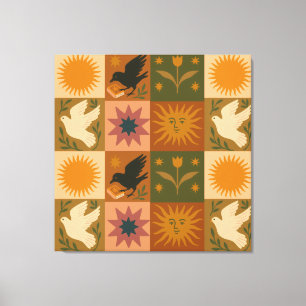 Boho Celestial   Retro Sun & Moon Canvas Print