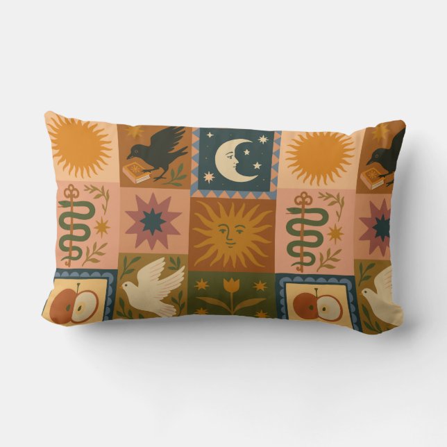 Boho Celestial | Retro Sun & Moon Lumbar Pillow (Back)