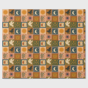 Boho Celestial   Retro Sun & Moon Wrapping Paper