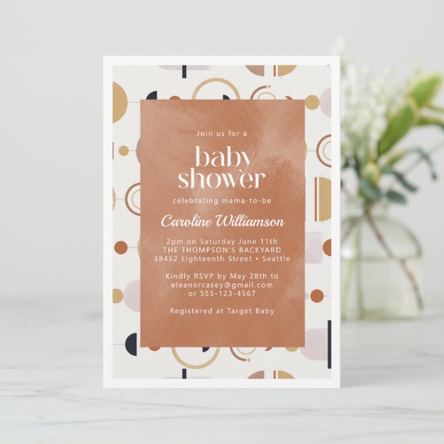 Boho Celestial Shapes Terracotta Baby Shower Invitation (Standing Front)
