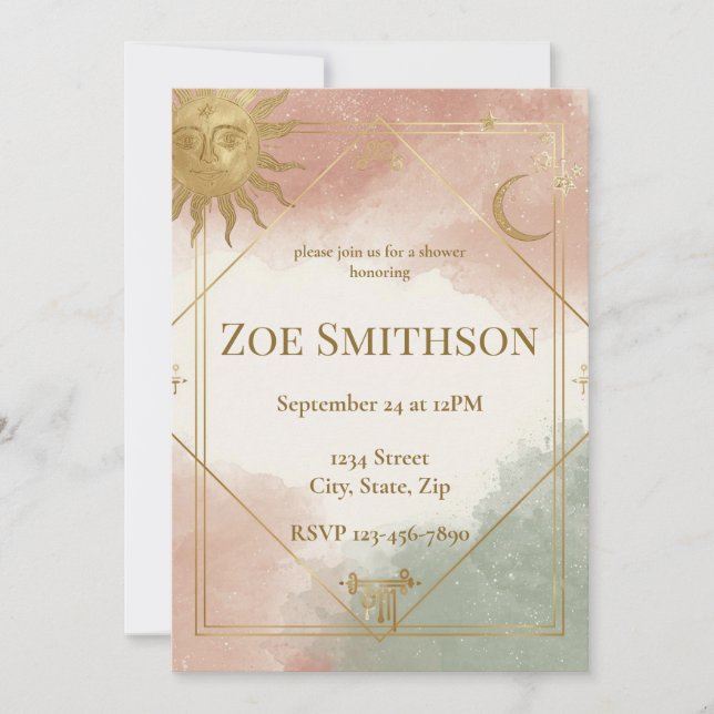 Boho Celestial Shower Invitation Sage Terracotta (Front)