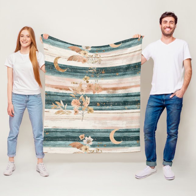 Boho Celestial Stripe in Teal for Free Spirits Fleece Blanket (In Situ)