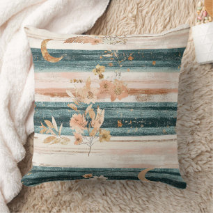 Boho Celestial Stripe in Teal for Free Spirits Throw Pillow