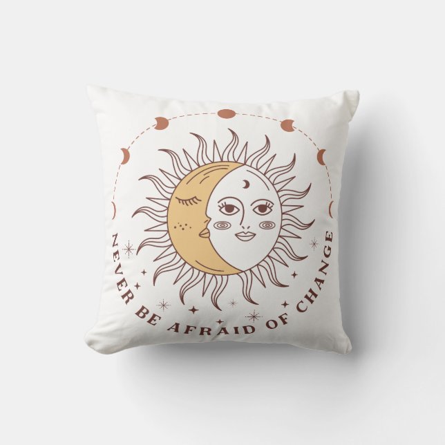 Boho Celestial Sun And Moon Throw Pillow (Front)