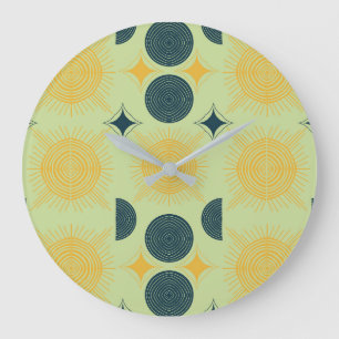 Boho Celestial Sun Moon Mint  Large Clock
