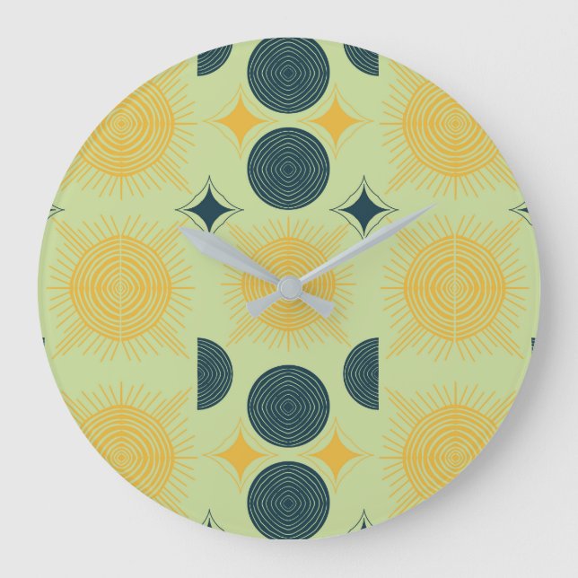 Boho Celestial Sun Moon Mint  Large Clock (Front)