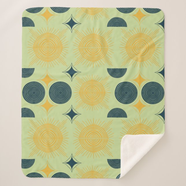 Boho Celestial Sun Moon Mint  Sherpa Blanket (Front)
