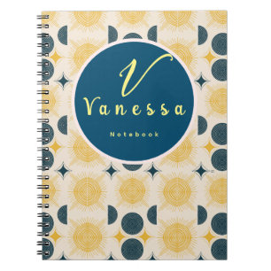 Boho Celestial Sun Moon Monogram Script  Notebook