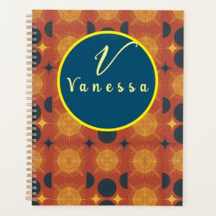 Boho Celestial Sun Moon Monogram Script  Planner
