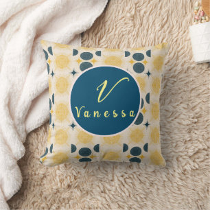 Boho Celestial Sun Moon Monogram Script Throw Pillow