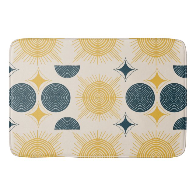 Boho Celestial Sun Moon Pattern Bath Mat (Front)