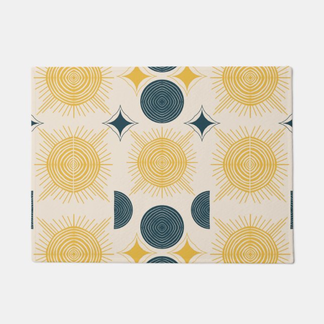 Boho Celestial Sun Moon Pattern Doormat (Front)