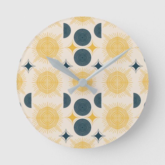 Boho Celestial Sun Moon Pattern Round Clock (Front)