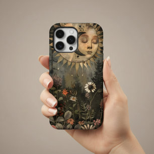 Boho Celestial Sun Moon Wildflower Garden iPhone 16 Pro Case