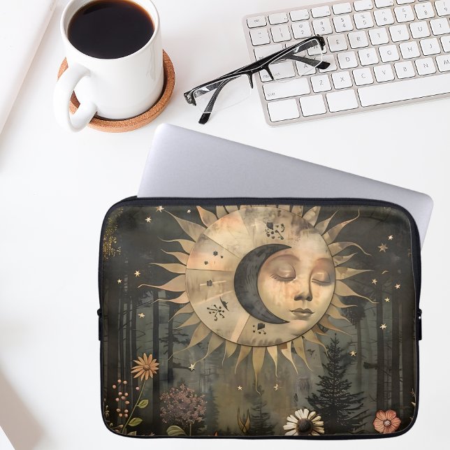 Boho Celestial Sun Moon Wildflower Garden Laptop Sleeve (Creator Uploaded)