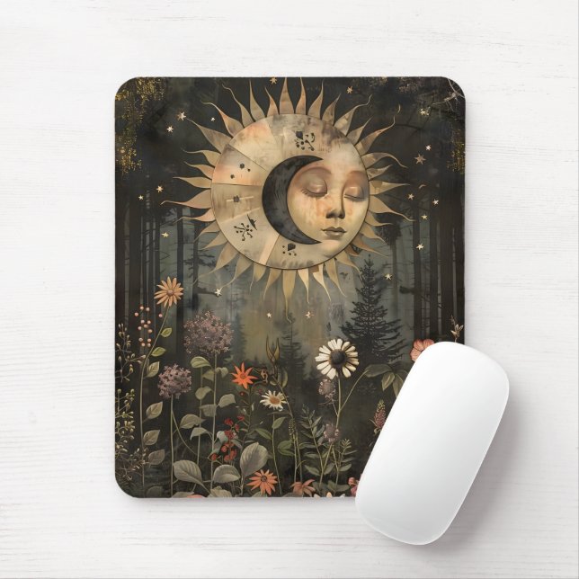Boho Celestial Sun Moon Wildflower Garden Mouse Pad (With Mouse)