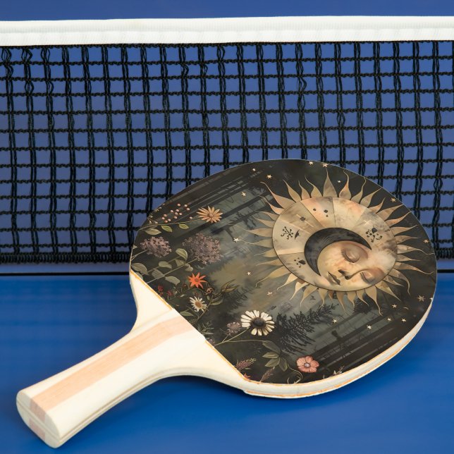 Boho Celestial Sun Moon Wildflower Garden Ping Pong Paddle (Insitu)