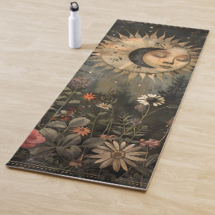 Boho Celestial Sun Moon Wildflower Garden Yoga Mat
