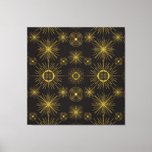 Boho Celestial Sun Stars Black Pattern  Canvas Print