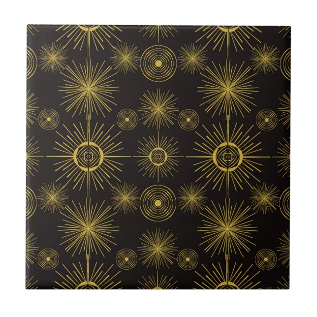 Boho Celestial Sun Stars Black Pattern  Tile (Front)