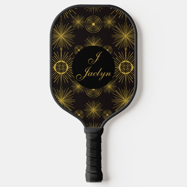 Boho Celestial Sun Stars Black Pickleball Paddle (Front)