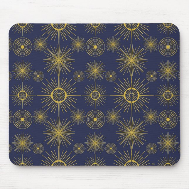 Boho Celestial Sun Stars Blue Pattern Mouse Pad (Front)