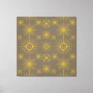 Boho Celestial Sun Stars Grey Pattern Canvas Print
