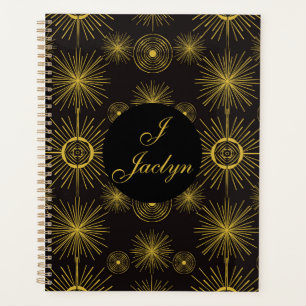 Boho Celestial Sun Stars Personalized Black Planner