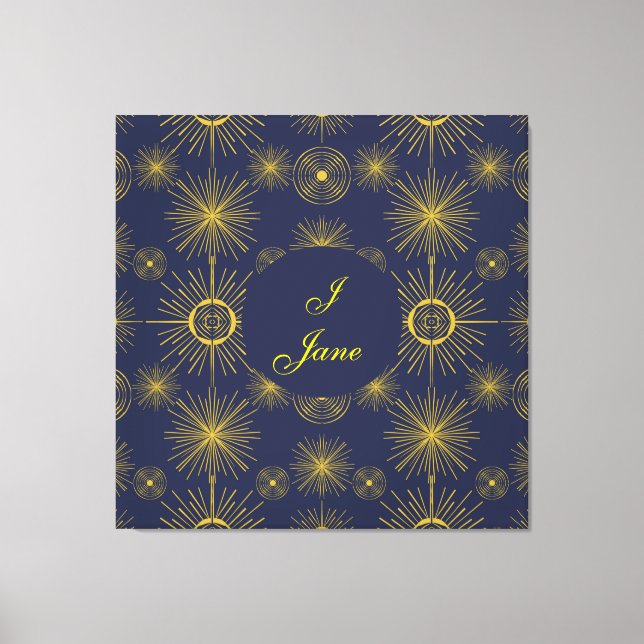 Boho Celestial Sun Stars Personalized Blue  Canvas Print (Front)