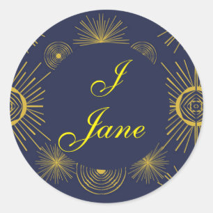 Boho Celestial Sun Stars Personalized Blue Classic Round Sticker