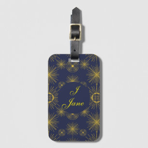 Boho Celestial Sun Stars Personalized Blue Luggage Tag