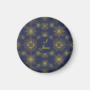 Boho Celestial Sun Stars Personalized Blue Magnet