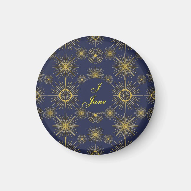 Boho Celestial Sun Stars Personalized Blue  Magnet (Front)