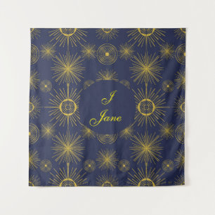 Boho Celestial Sun Stars Personalized Blue Tapestry