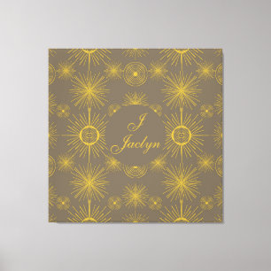 Boho Celestial Sun Stars Personalized Grey  Canvas Print