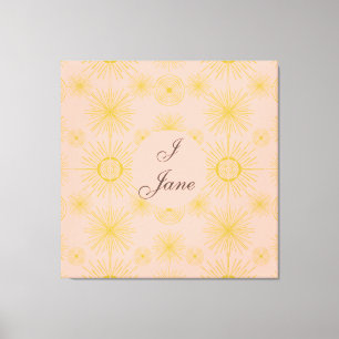 Boho Celestial Sun Stars Personalized Pink Canvas Print