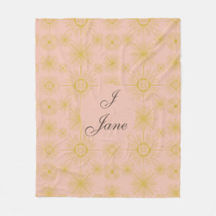 Boho Celestial Sun Stars Personalized Pink Fleece Blanket