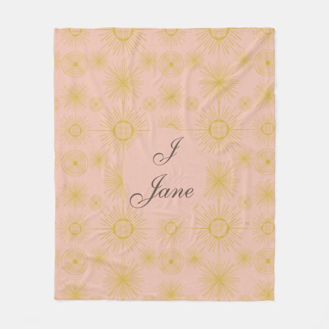 Boho Celestial Sun Stars Personalized Pink  Fleece Blanket (Front)