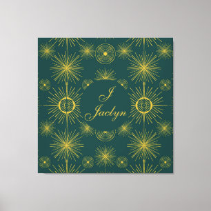 Boho Celestial Sun Stars Personalized Teal  Canvas Print