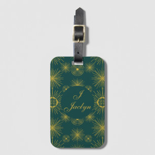 Boho Celestial Sun Stars Personalized Teal  Luggage Tag