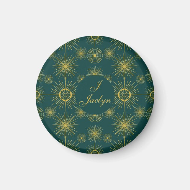 Boho Celestial Sun Stars Personalized Teal  Magnet (Front)