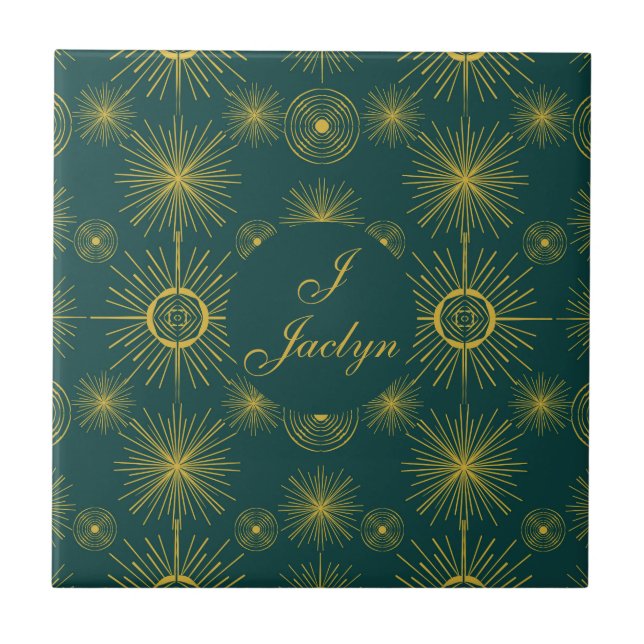 Boho Celestial Sun Stars Personalized Teal  Tile (Front)