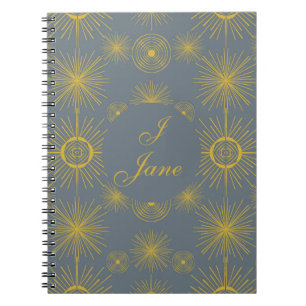 Boho Celestial Sun Stars Personalized Vintage  Notebook