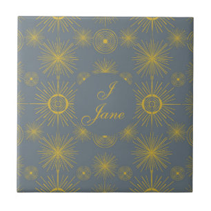 Boho Celestial Sun Stars Personalized Vintage Tile