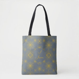 Boho Celestial Sun Stars Personalized Vintage Tote Bag