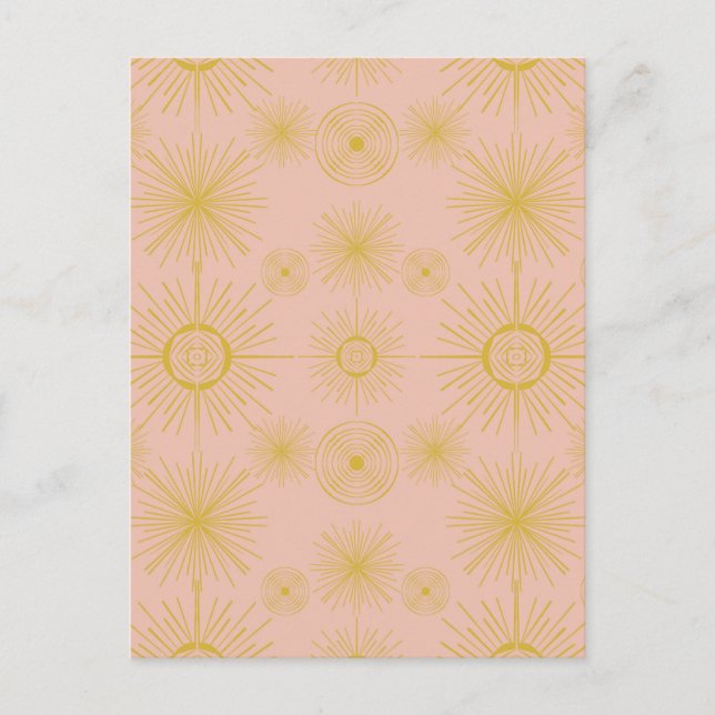 Boho Celestial Sun Stars Pink Pattern Postcard (Front)