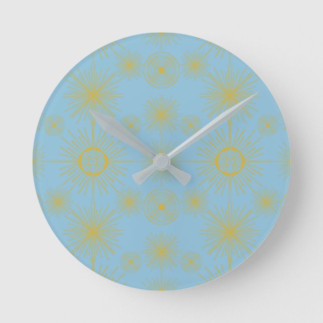 Boho Celestial Sun Stars Sky Blue  Round Clock (Front)